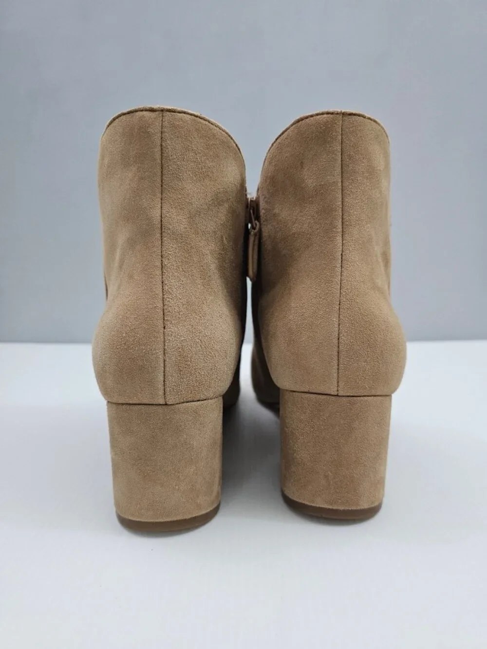 Cole Haan Elyse Ankle Boot Womens 11 Tan Suede Block Heel Pointed Toe Minimal